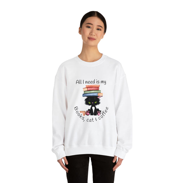 Books, Cat & Coffee Unisex Heavy Blend™ Crewneck Sweatshirt