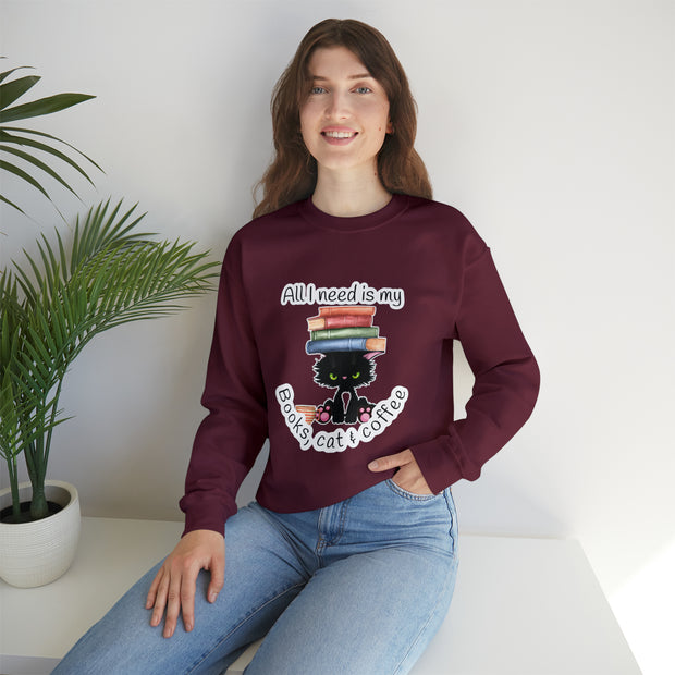 Books, Cat & Coffee Unisex Heavy Blend™ Crewneck Sweatshirt