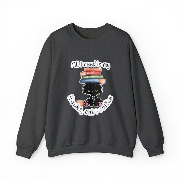 Books, Cat & Coffee Unisex Heavy Blend™ Crewneck Sweatshirt