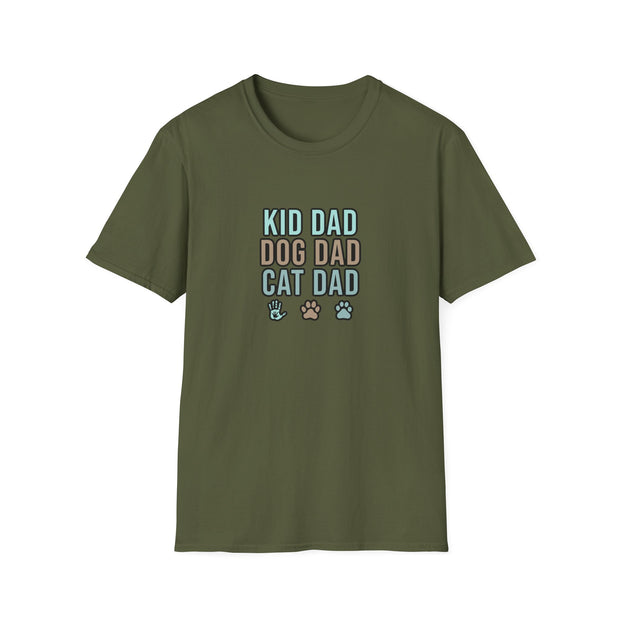Kid, Dog, Cat Dad Unisex Softstyle T-Shirt