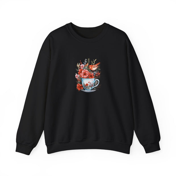 Tea Cup Flowers & Birds Unisex Heavy Blend™ Crewneck Sweatshirt