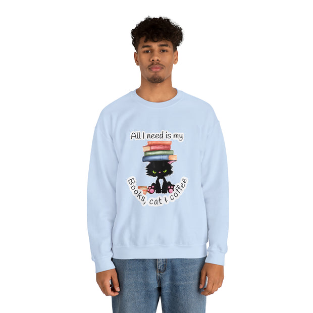 Books, Cat & Coffee Unisex Heavy Blend™ Crewneck Sweatshirt