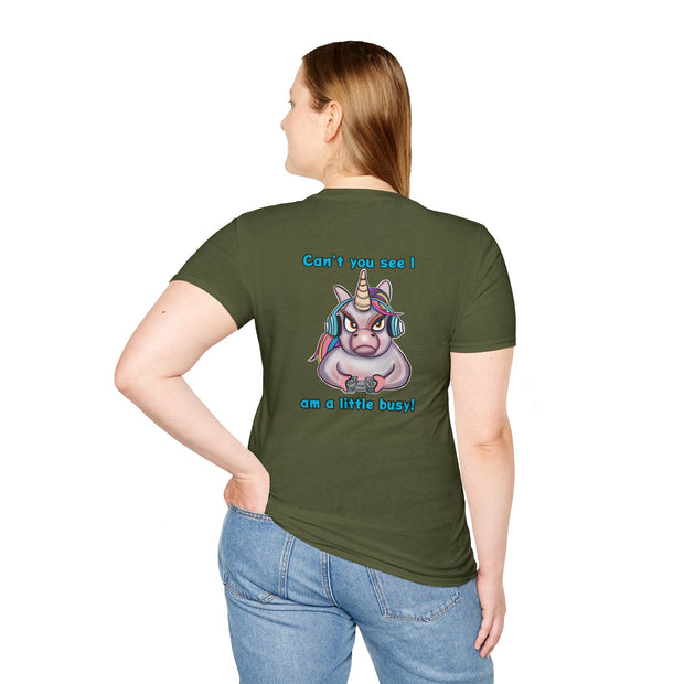 Busy Gaming Unicorn Unisex Softstyle T-Shirt