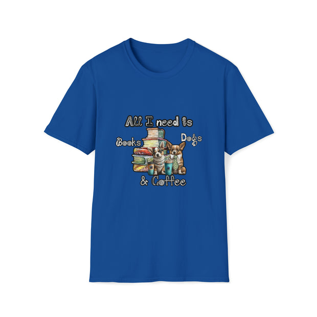 Books, dogs & coffee Unisex Softstyle T-Shirt