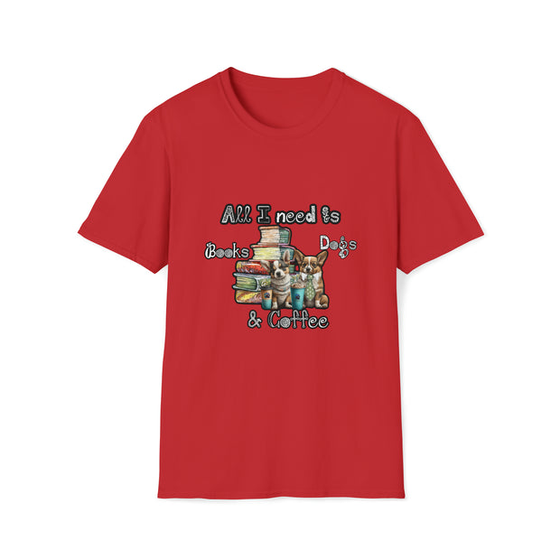 Books, dogs & coffee Unisex Softstyle T-Shirt