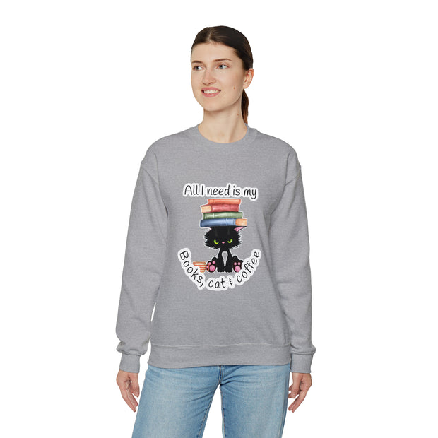 Books, Cat & Coffee Unisex Heavy Blend™ Crewneck Sweatshirt