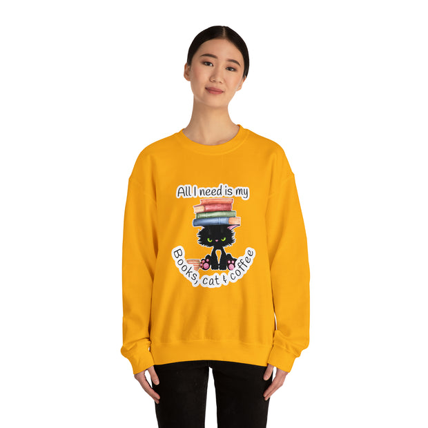 Books, Cat & Coffee Unisex Heavy Blend™ Crewneck Sweatshirt