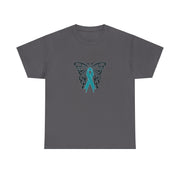 Butterfly Teal Ribbon Unisex Heavy Cotton Tee