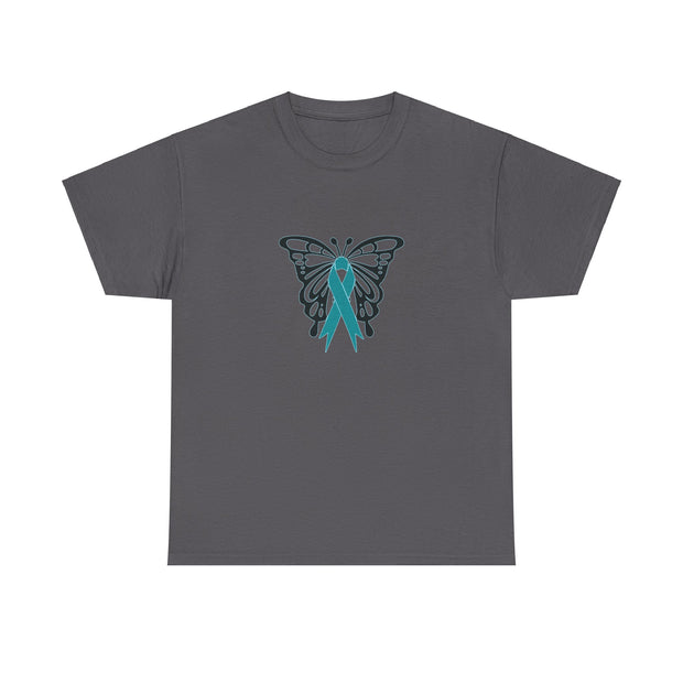Butterfly Teal Ribbon Unisex Heavy Cotton Tee