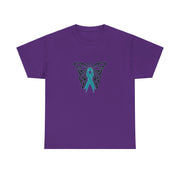 Butterfly Teal Ribbon Unisex Heavy Cotton Tee