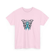 Butterfly Teal Ribbon Unisex Heavy Cotton Tee