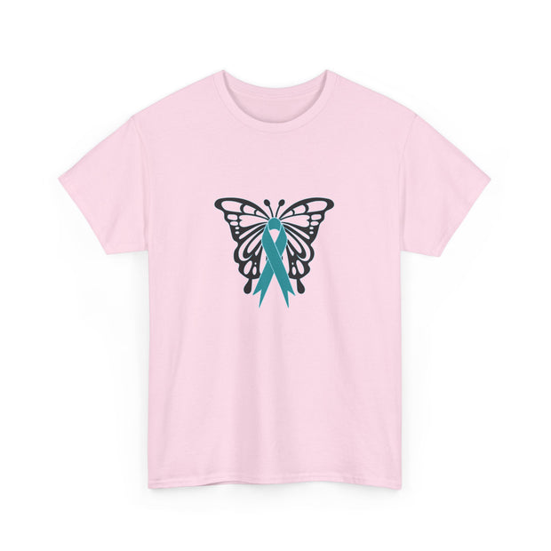 Butterfly Teal Ribbon Unisex Heavy Cotton Tee