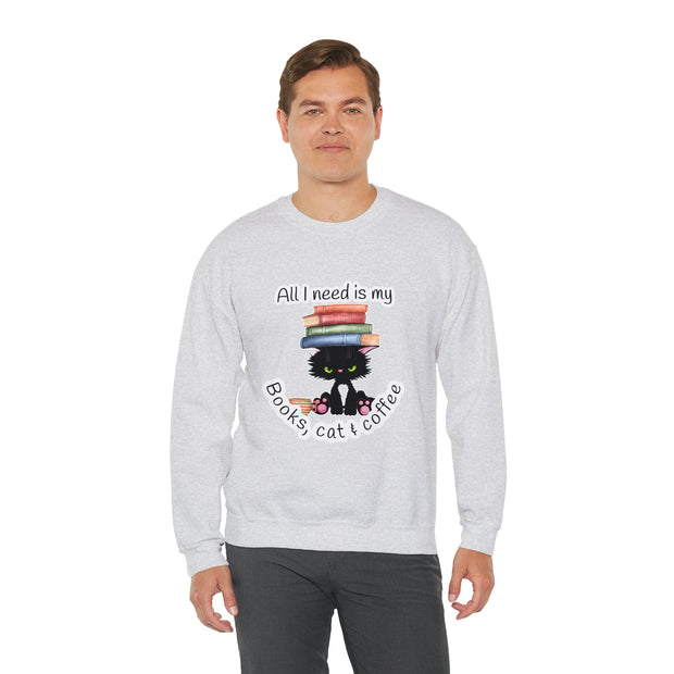 Books, Cat & Coffee Unisex Heavy Blend™ Crewneck Sweatshirt