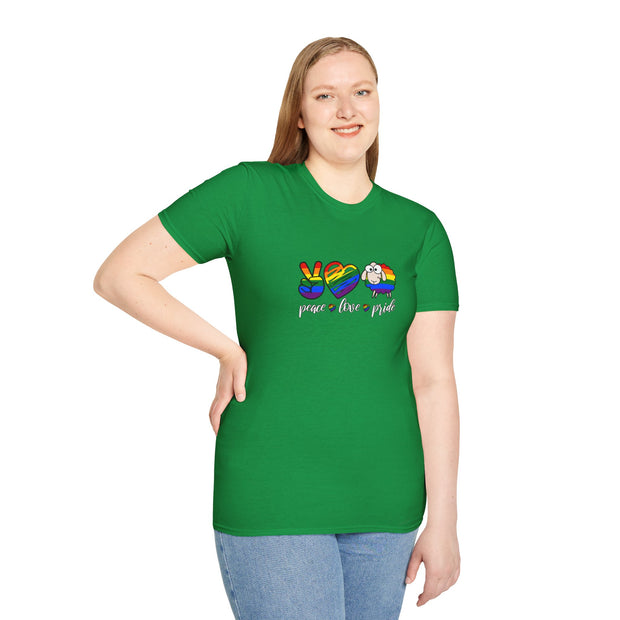 Peace Love and Pride Unisex Softstyle T-Shirt