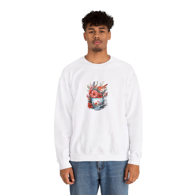 Tea Cup Flowers & Birds Unisex Heavy Blend™ Crewneck Sweatshirt