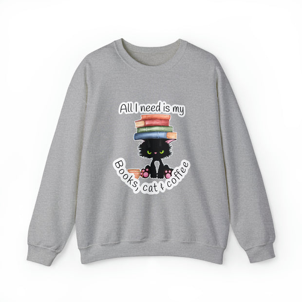 Books, Cat & Coffee Unisex Heavy Blend™ Crewneck Sweatshirt