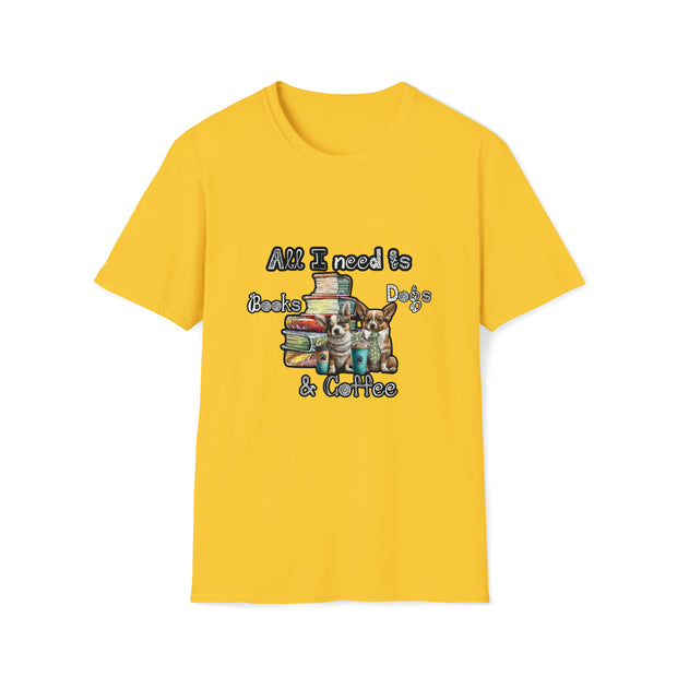 Books, dogs & coffee Unisex Softstyle T-Shirt