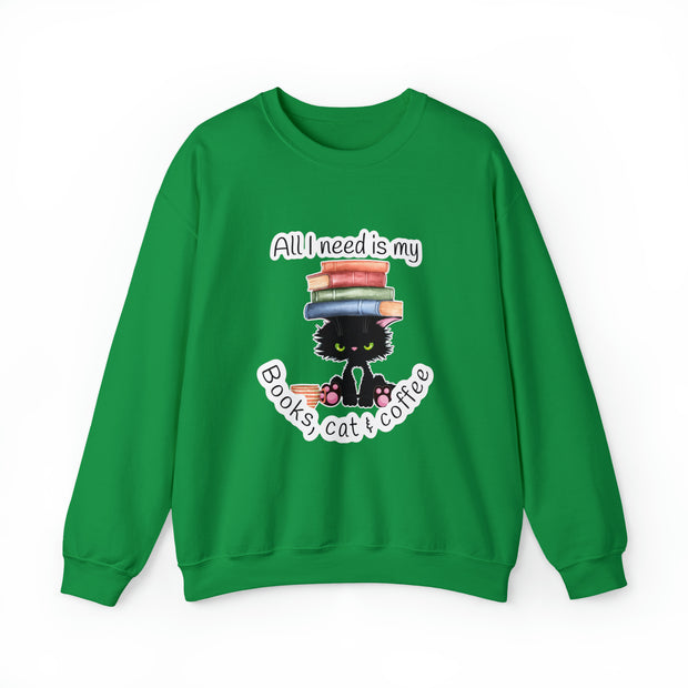 Books, Cat & Coffee Unisex Heavy Blend™ Crewneck Sweatshirt