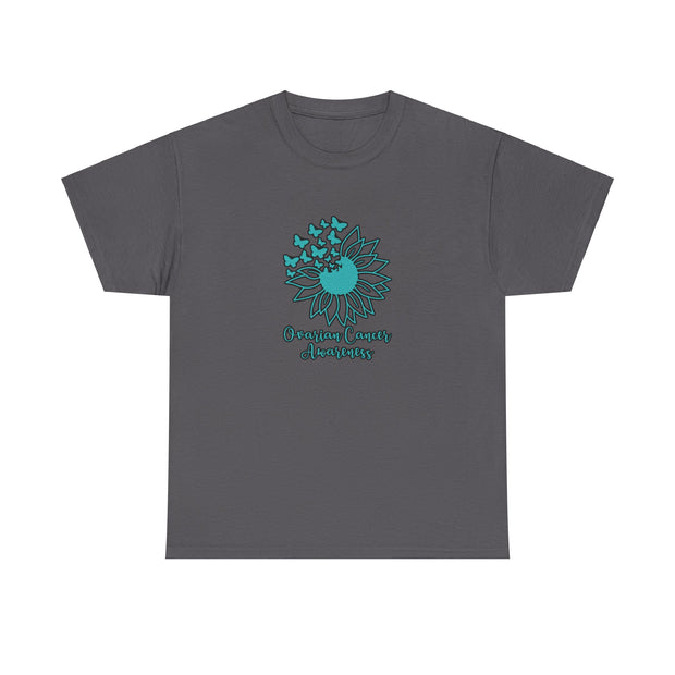 Ovarian Cancer Sunflower Unisex Heavy Cotton Tee