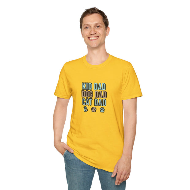Kid, Dog, Cat Dad Unisex Softstyle T-Shirt