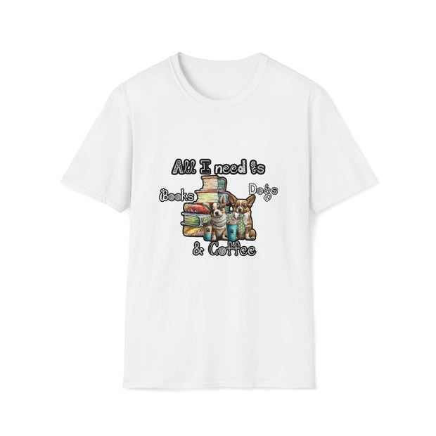 Books, dogs & coffee Unisex Softstyle T-Shirt