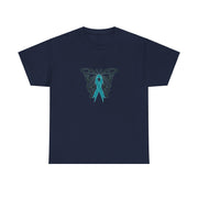 Butterfly Teal Ribbon Unisex Heavy Cotton Tee