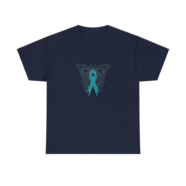 Butterfly Teal Ribbon Unisex Heavy Cotton Tee