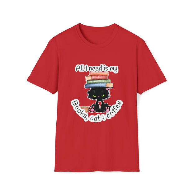Books, Cat & Coffee Unisex Softstyle T-Shirt