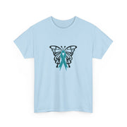 Butterfly Teal Ribbon Unisex Heavy Cotton Tee