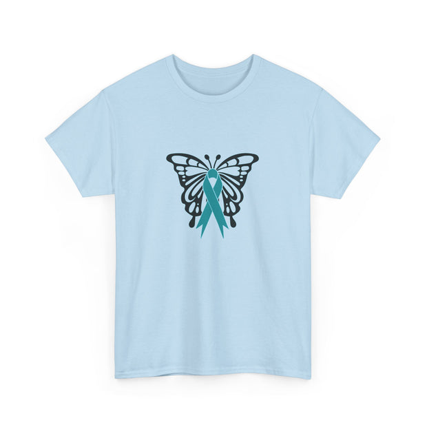 Butterfly Teal Ribbon Unisex Heavy Cotton Tee