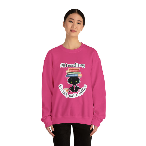 Books, Cat & Coffee Unisex Heavy Blend™ Crewneck Sweatshirt