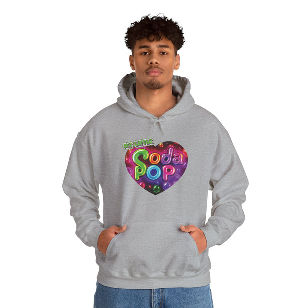 Soda Pop Heart Hoodie - Retro Unisex Sweatshirt for Fun Gatherings, Cozy Nights, Music Festivals, Unique Gifts & Casual Wear