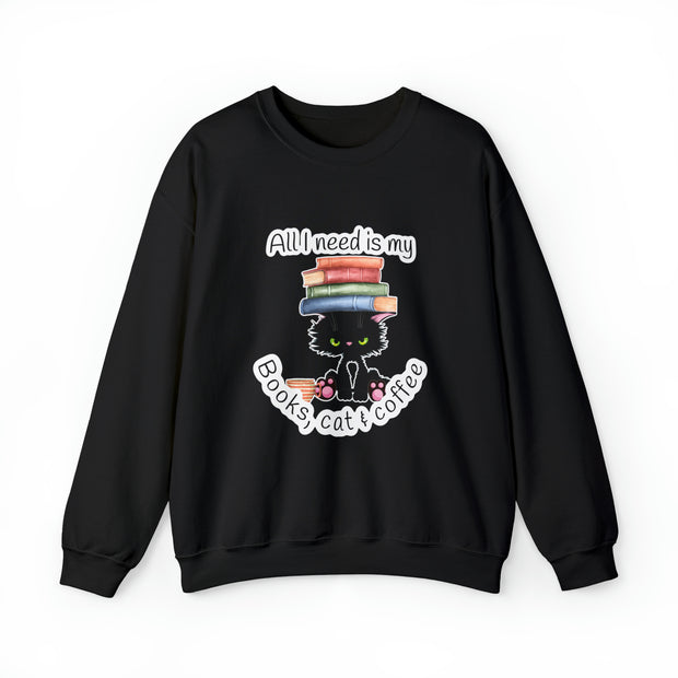 Books, Cat & Coffee Unisex Heavy Blend™ Crewneck Sweatshirt