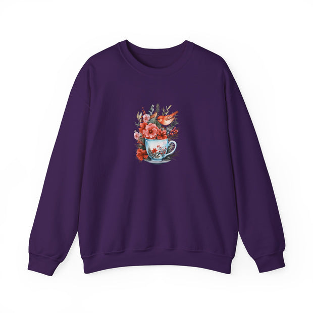 Tea Cup Flowers & Birds Unisex Heavy Blend™ Crewneck Sweatshirt
