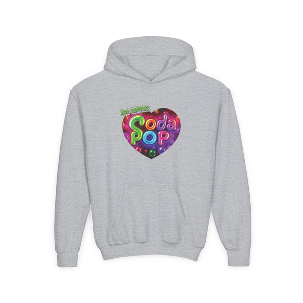 Youth Hooded Sweatshirt with Soda Pop Design, Fun Sweatshirt for Kids, Perfect Gift for Birthdays, Cozy Hooded Top, Great for Casual Wear