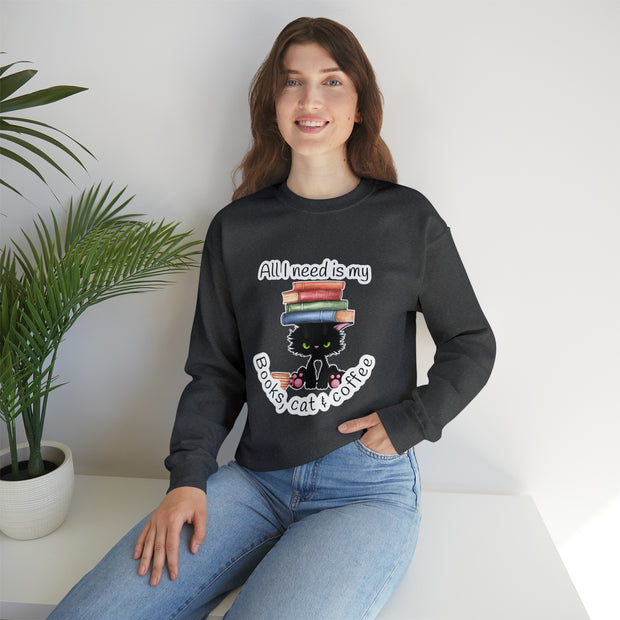Books, Cat & Coffee Unisex Heavy Blend™ Crewneck Sweatshirt