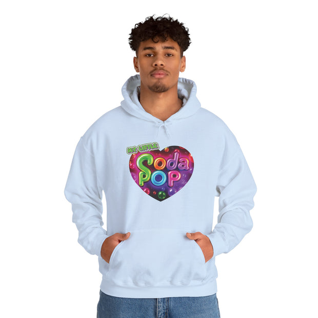 Soda Pop Heart Hoodie - Retro Unisex Sweatshirt for Fun Gatherings, Cozy Nights, Music Festivals, Unique Gifts & Casual Wear
