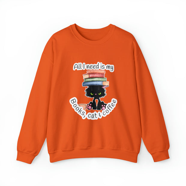 Books, Cat & Coffee Unisex Heavy Blend™ Crewneck Sweatshirt