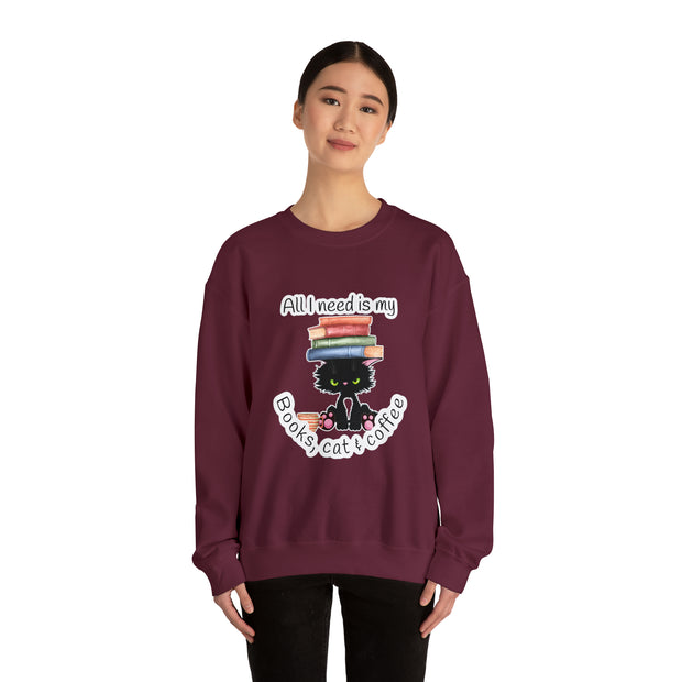 Books, Cat & Coffee Unisex Heavy Blend™ Crewneck Sweatshirt