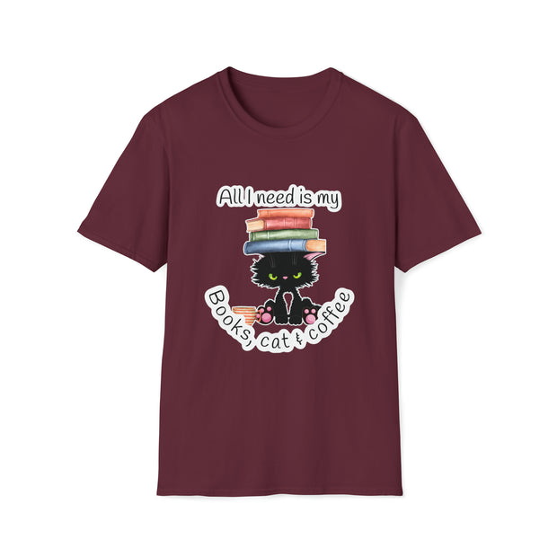 Books, Cat & Coffee Unisex Softstyle T-Shirt