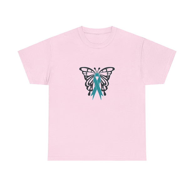 Butterfly Teal Ribbon Unisex Heavy Cotton Tee