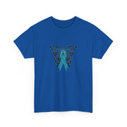 Butterfly Teal Ribbon Unisex Heavy Cotton Tee