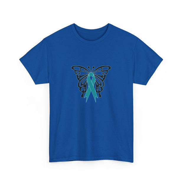 Butterfly Teal Ribbon Unisex Heavy Cotton Tee