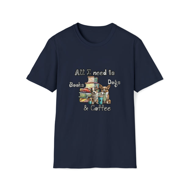 Books, dogs & coffee Unisex Softstyle T-Shirt