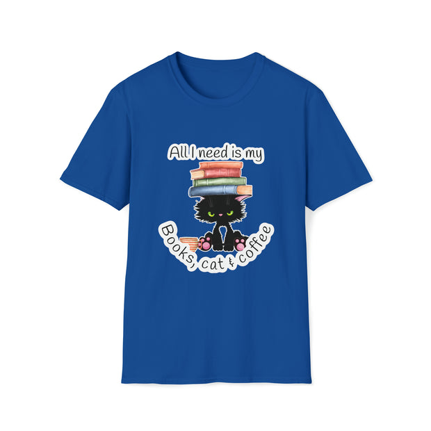 Books, Cat & Coffee Unisex Softstyle T-Shirt
