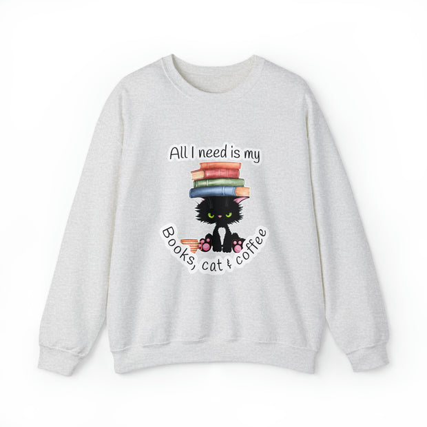 Books, Cat & Coffee Unisex Heavy Blend™ Crewneck Sweatshirt