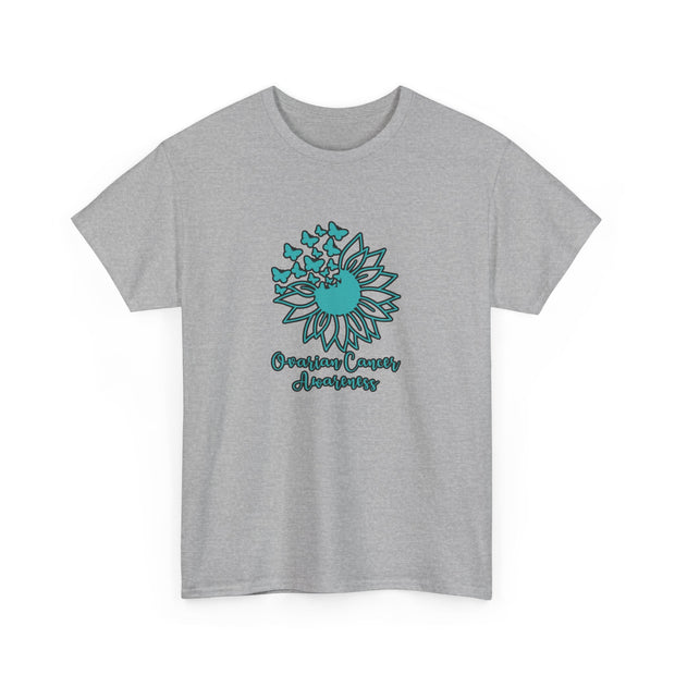 Ovarian Cancer Sunflower Unisex Heavy Cotton Tee