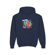 Youth Soda Pop Hooded Sweatshirt, Cute Sweatshirt, Gift for Kids, Fun Hoodie, Colorful Graphic Sweatshirt