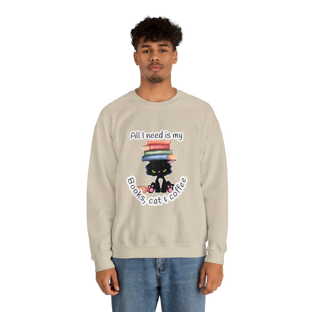 Books, Cat & Coffee Unisex Heavy Blend™ Crewneck Sweatshirt