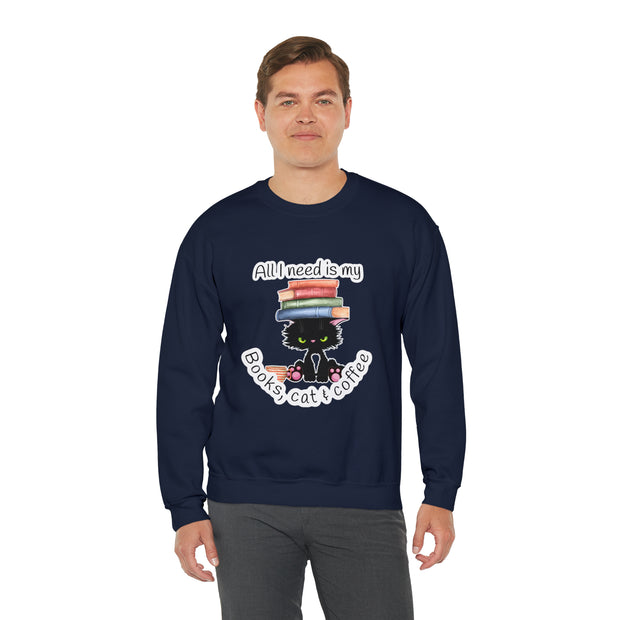 Books, Cat & Coffee Unisex Heavy Blend™ Crewneck Sweatshirt